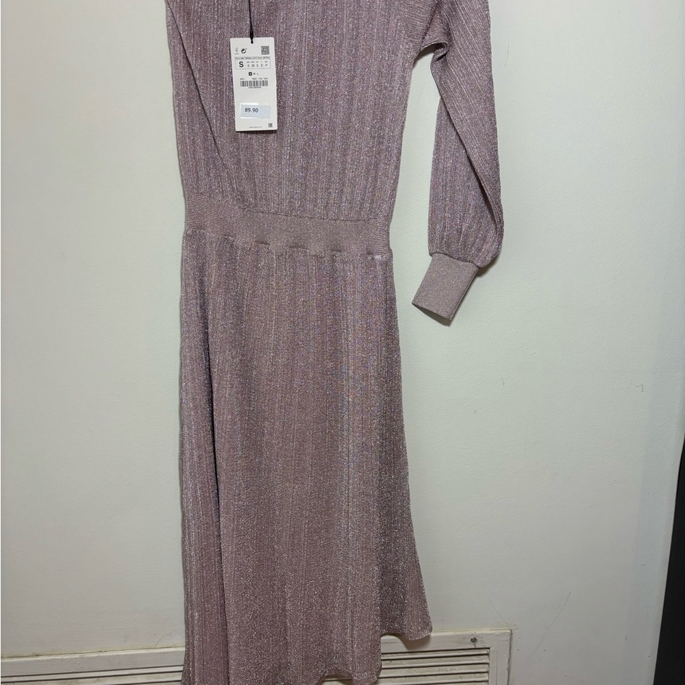 Zara pink metallic asymmetrical midi size small NWT